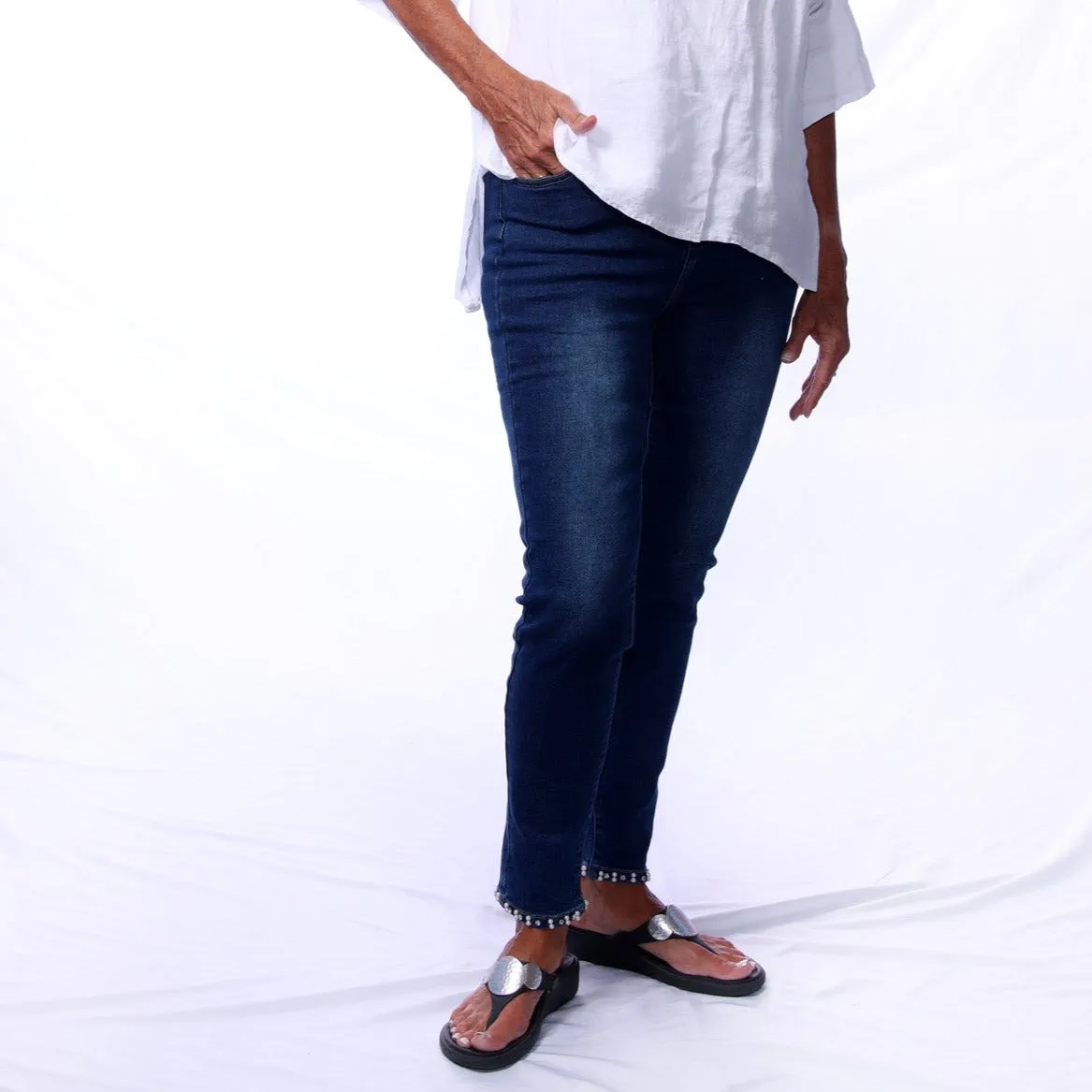 032- Montana Dark Denim Pearl Butterfly Back Jeans