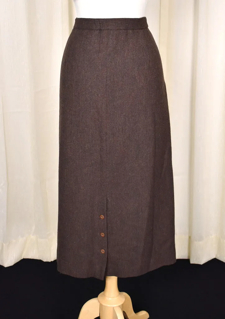 1980s Vintage Brown Wool Weaved Skirt