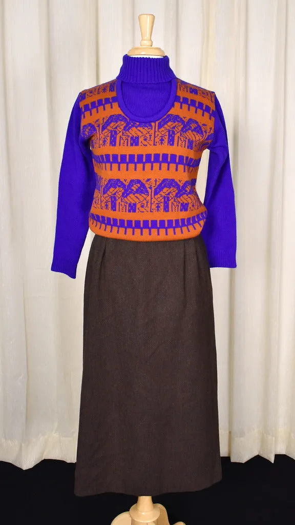 1980s Vintage Brown Wool Weaved Skirt