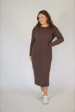 All Day Ribbed Knit Dress-Seal Brown