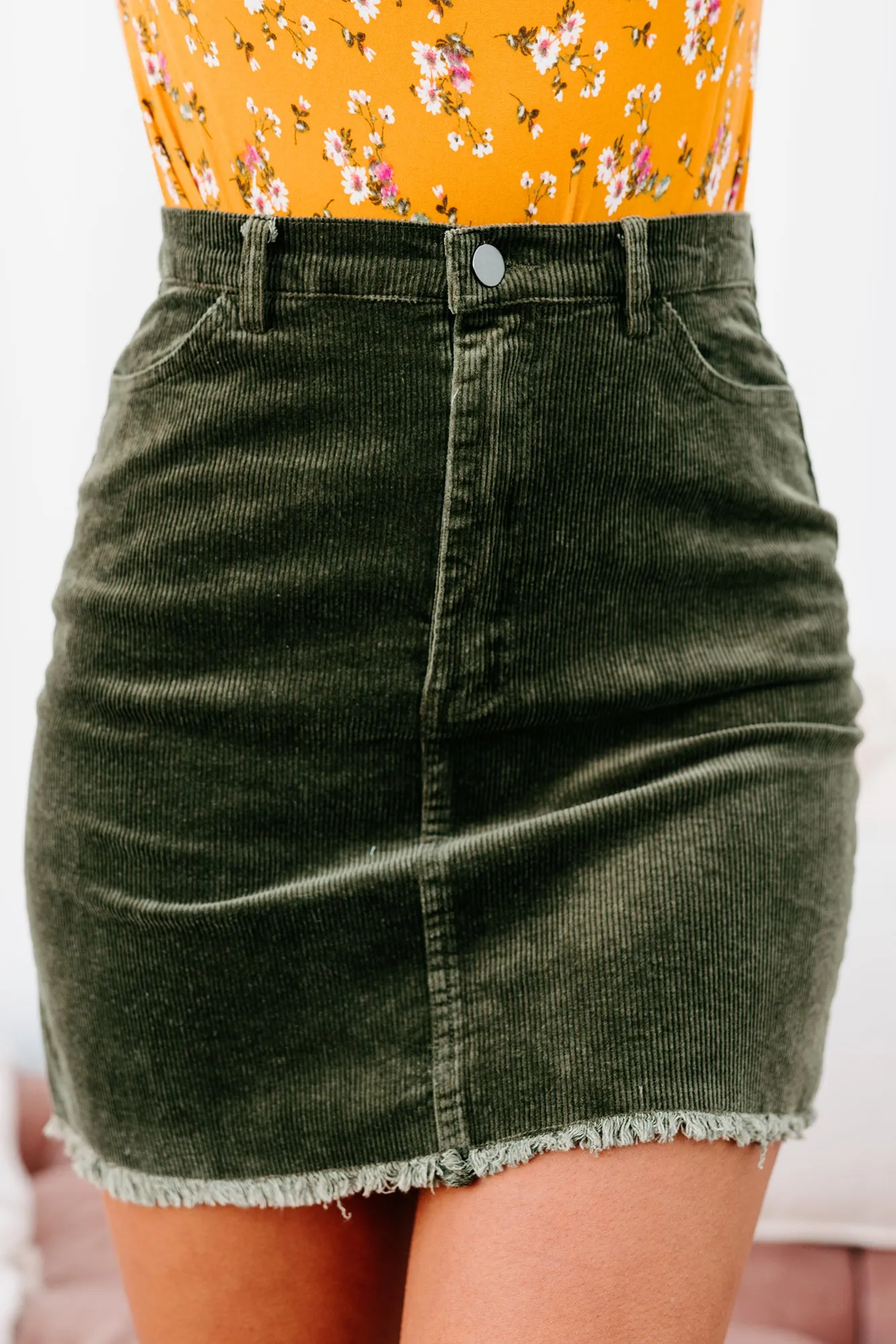 Among Your Thoughts Corduroy Skirt (Olive)