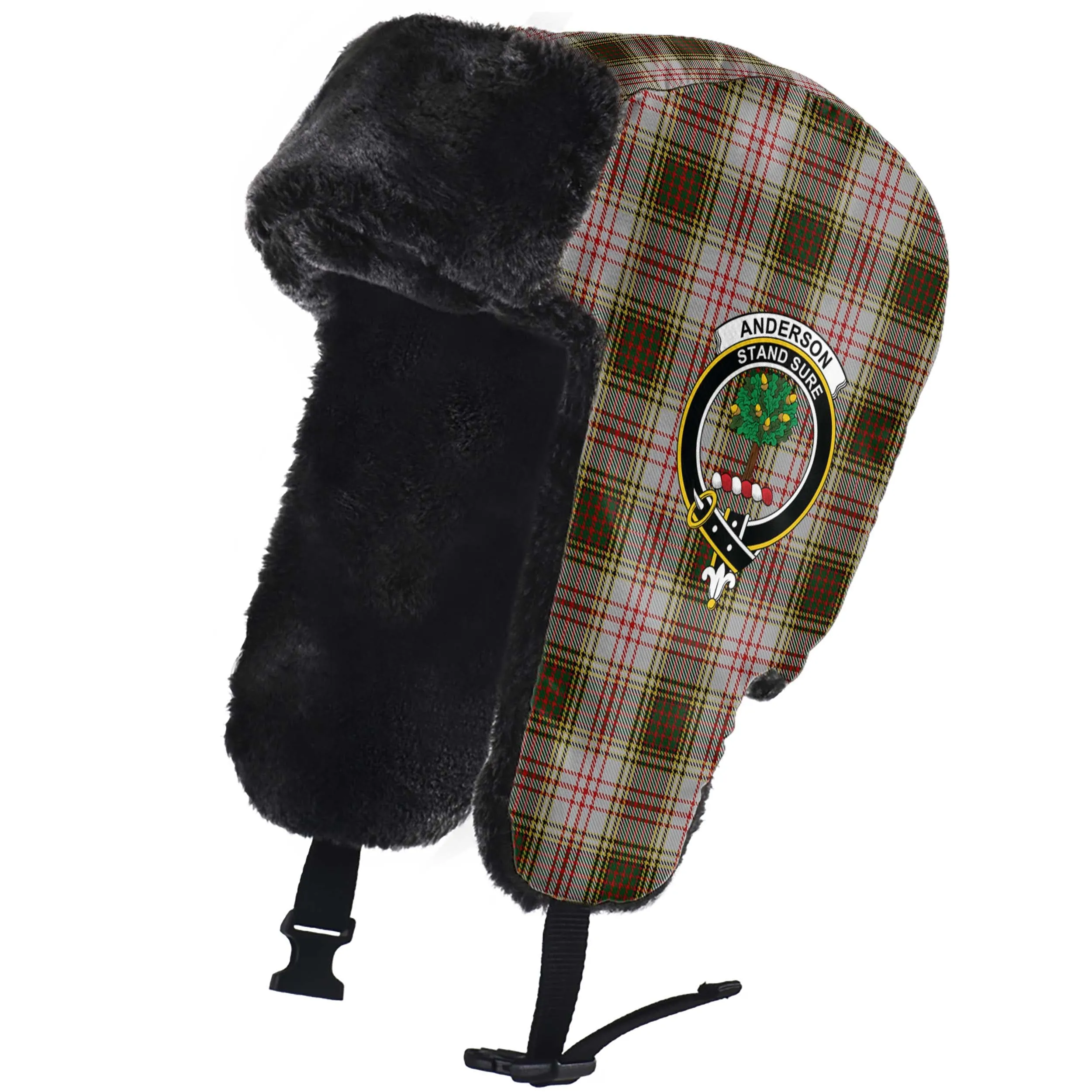 Anderson Dress Tartan Winter Trapper Hat with Family Crest