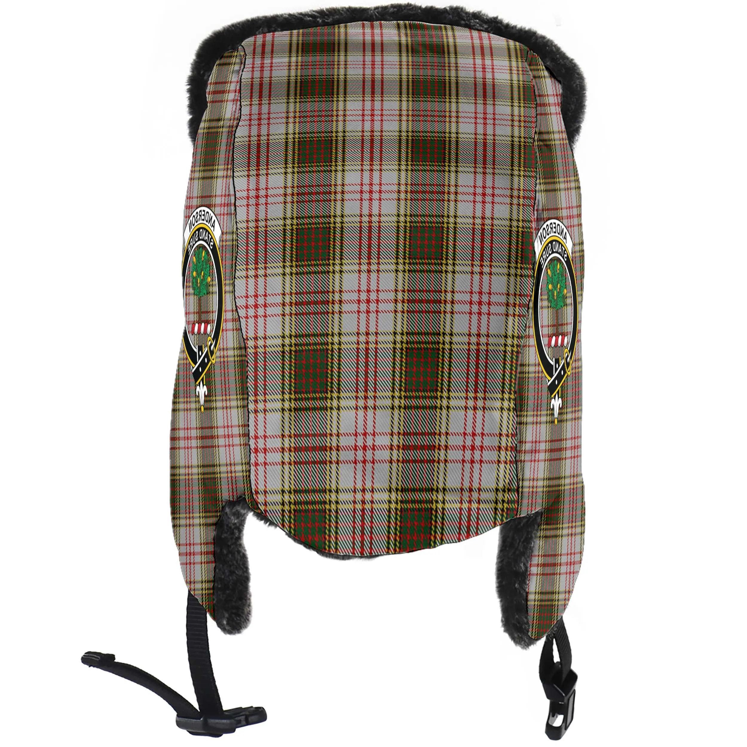 Anderson Dress Tartan Winter Trapper Hat with Family Crest
