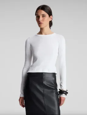 Ari Cotton Rib Long Sleeve Tee - White