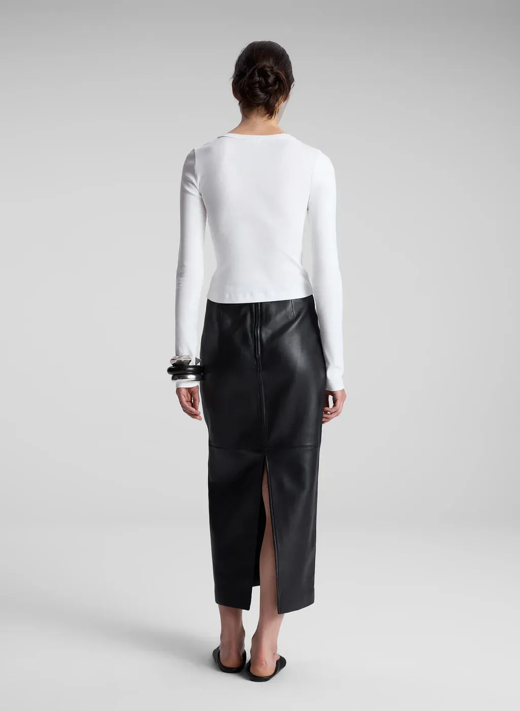 Ari Cotton Rib Long Sleeve Tee - White