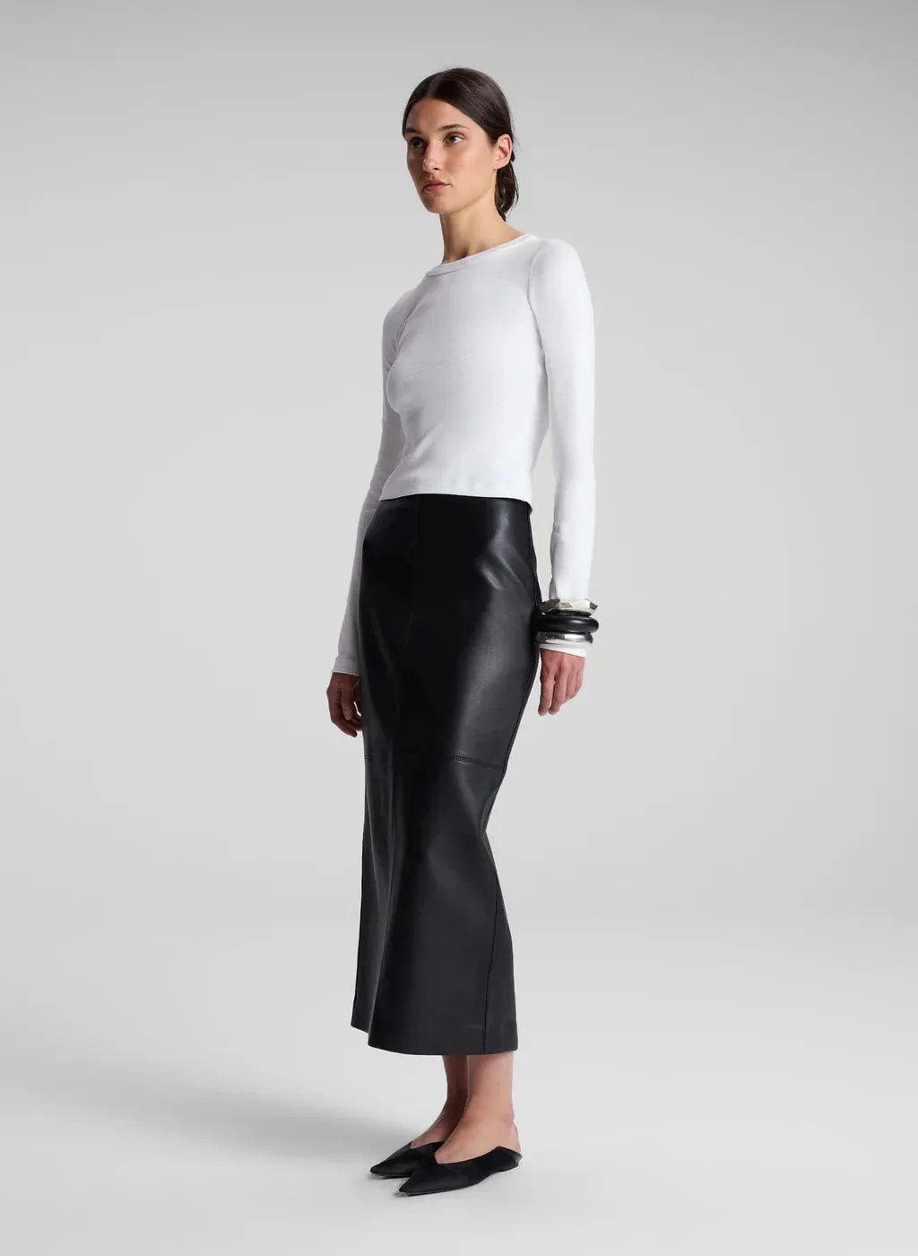 Ari Cotton Rib Long Sleeve Tee - White