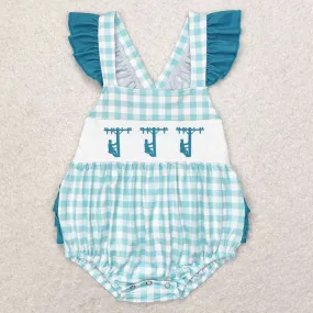 Baby Girls Rompers Green Checkered Line Workers Summer Straps Rompers SR1290
