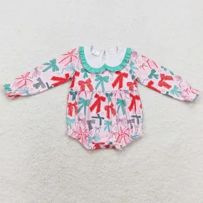 Baby Infant Girls Rompers Christmas Pink Bows Long Sleeve Rompers LR1413