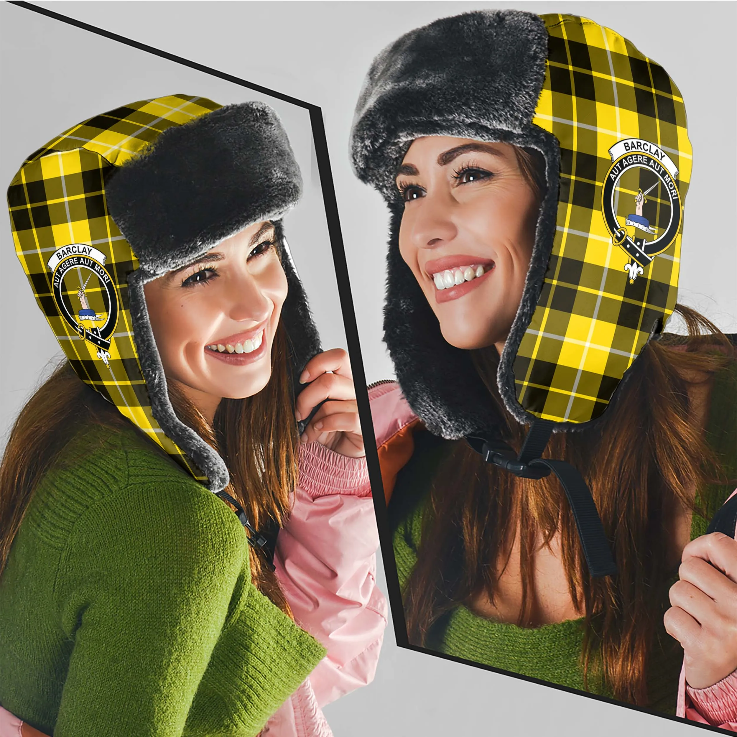 Barclay Dress Modern Tartan Winter Trapper Hat with Family Crest