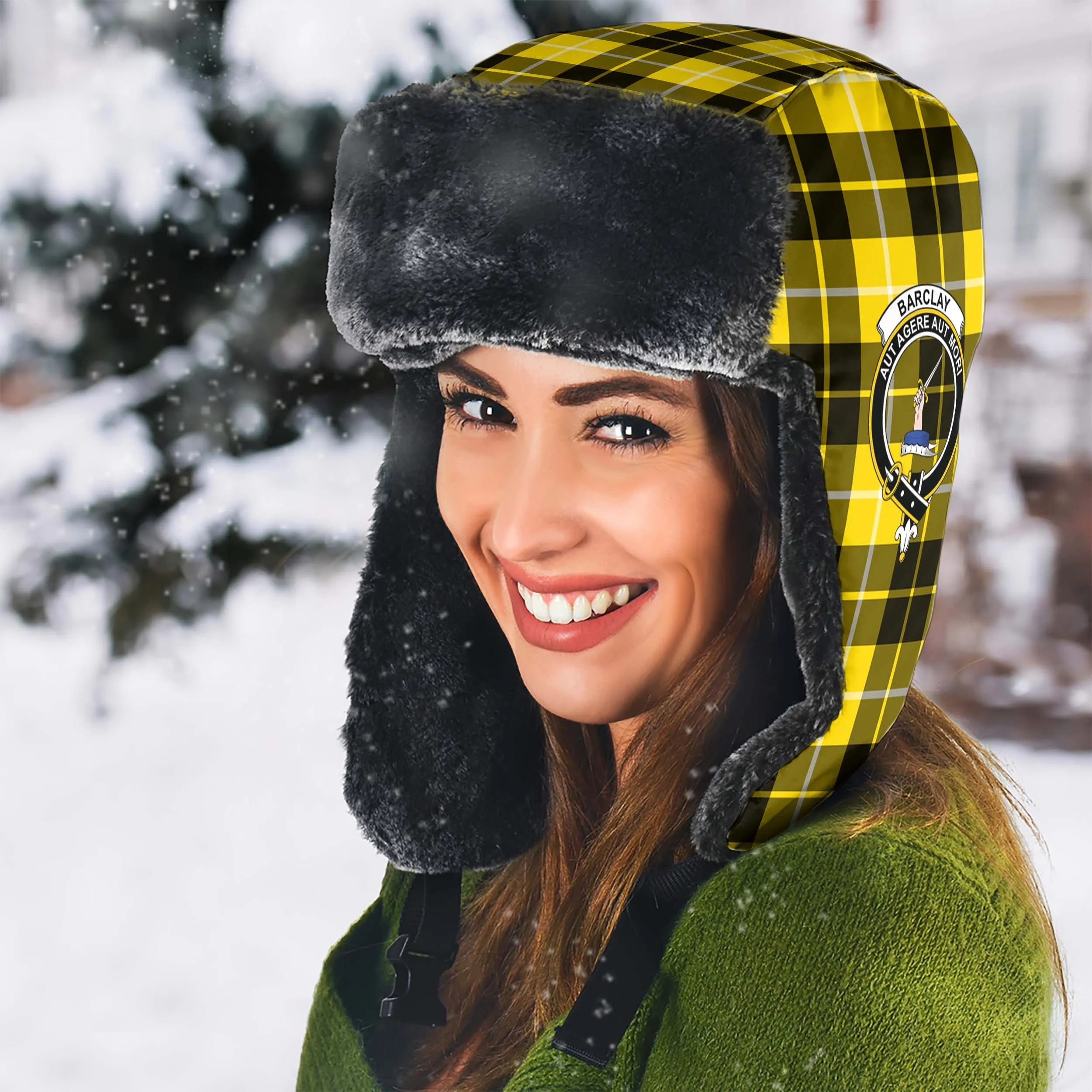 Barclay Dress Modern Tartan Winter Trapper Hat with Family Crest
