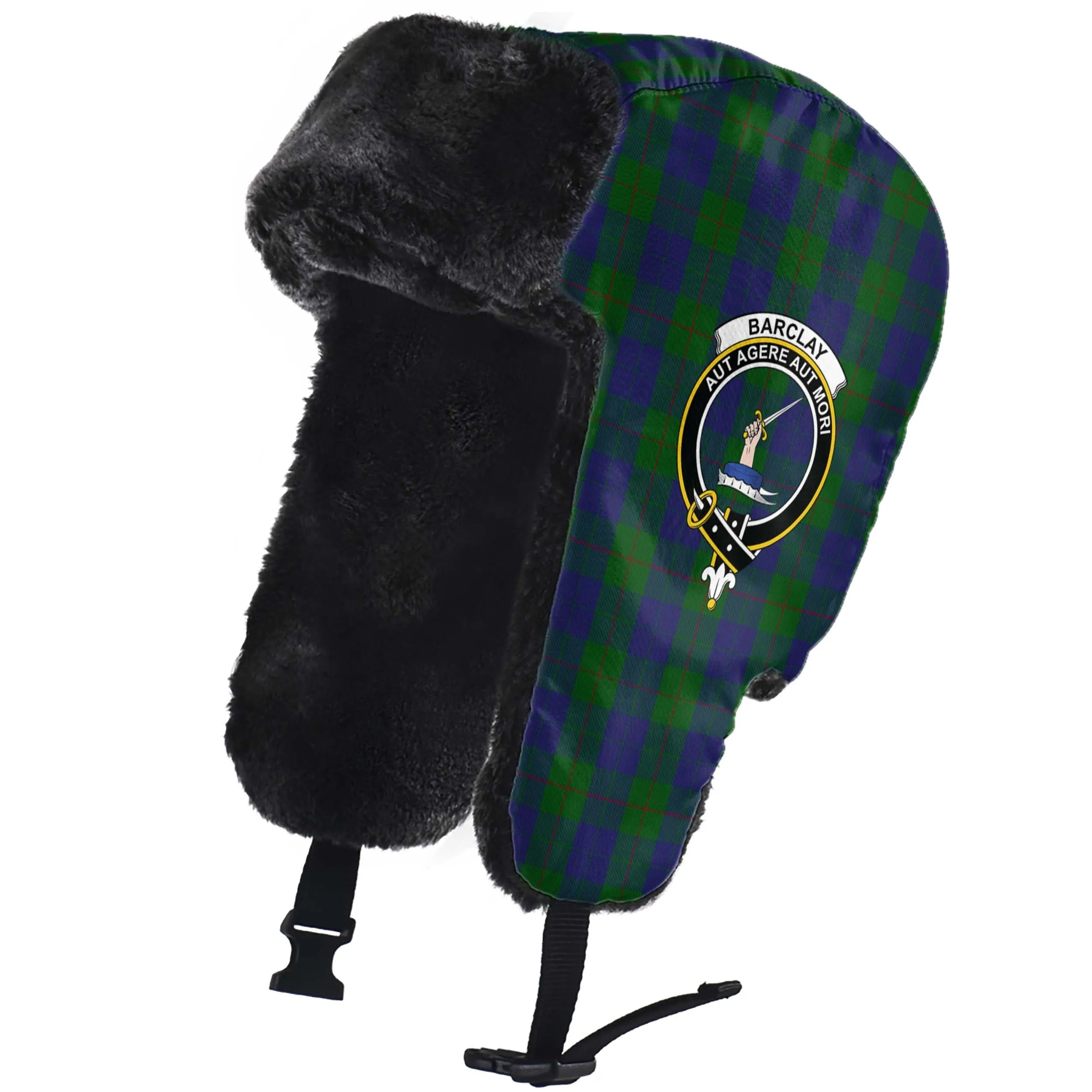 Barclay Tartan Winter Trapper Hat with Family Crest