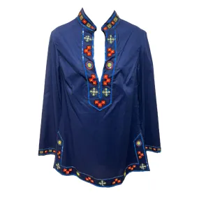 Beaded Tunic Designer By Tory Burch In Blue, Size: 6