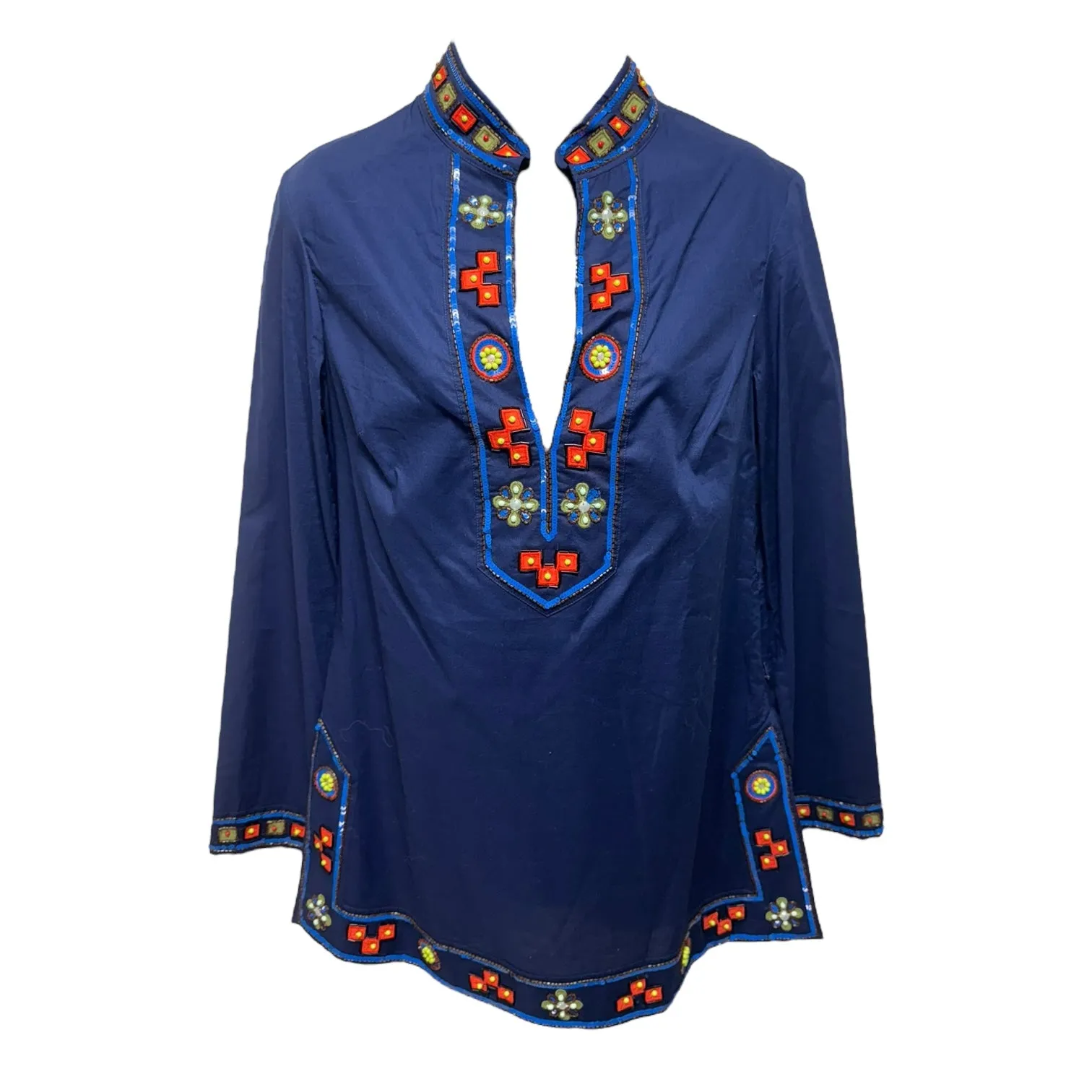 Beaded Tunic Designer By Tory Burch In Blue, Size: 6