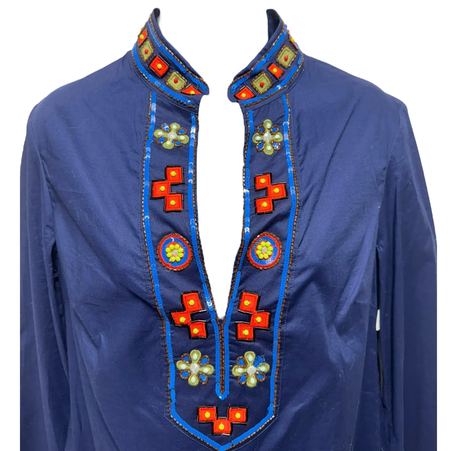 Beaded Tunic Designer By Tory Burch In Blue, Size: 6
