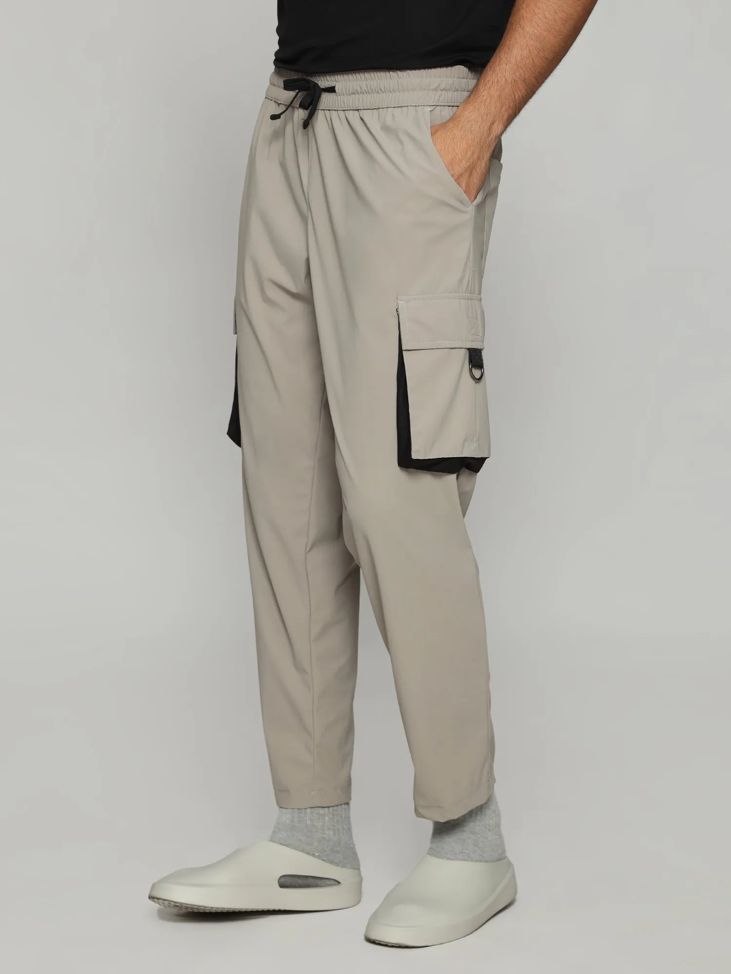 Beige 4 Way Stretch Cargo Male Pants
