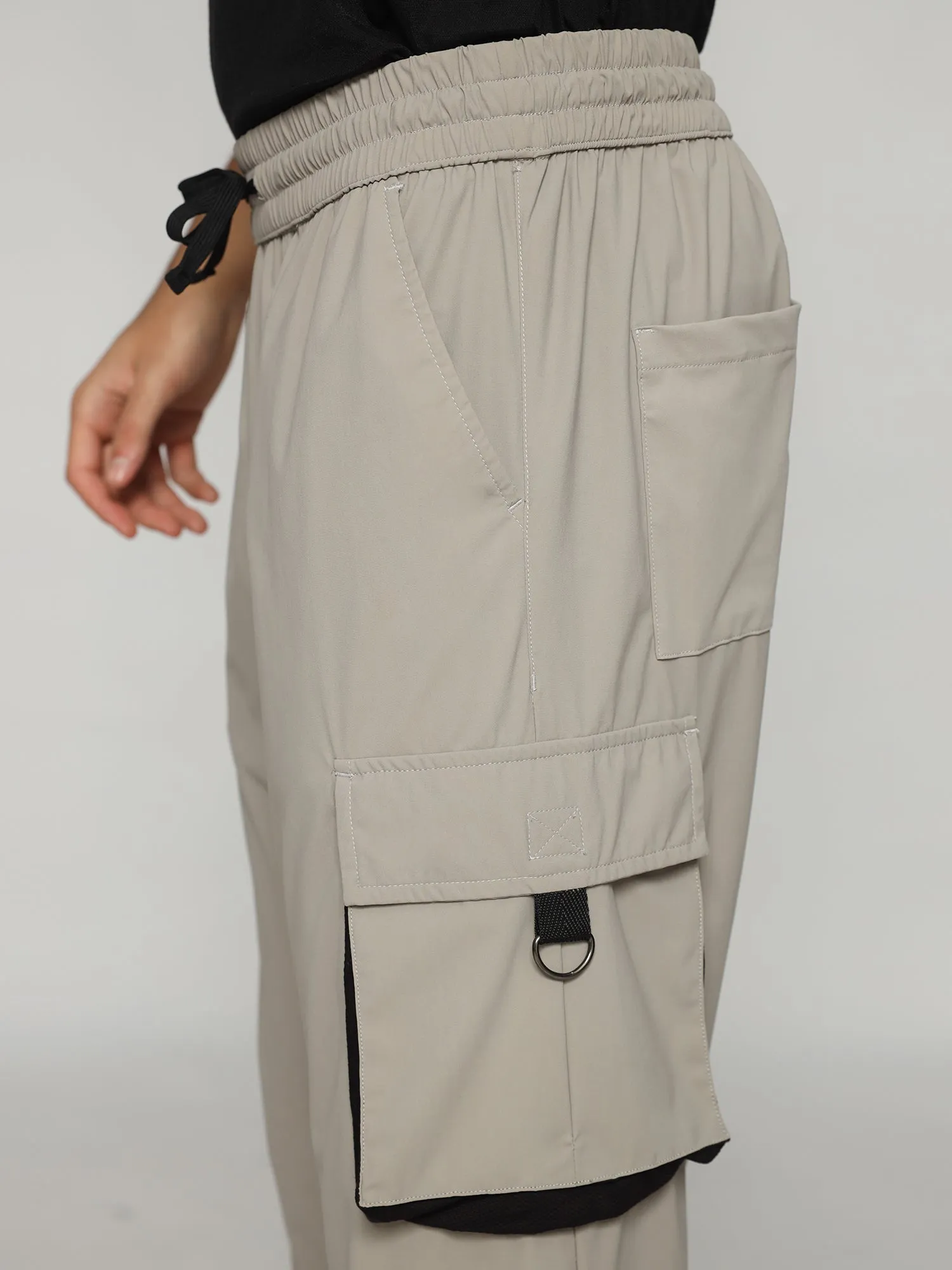 Beige 4 Way Stretch Cargo Male Pants