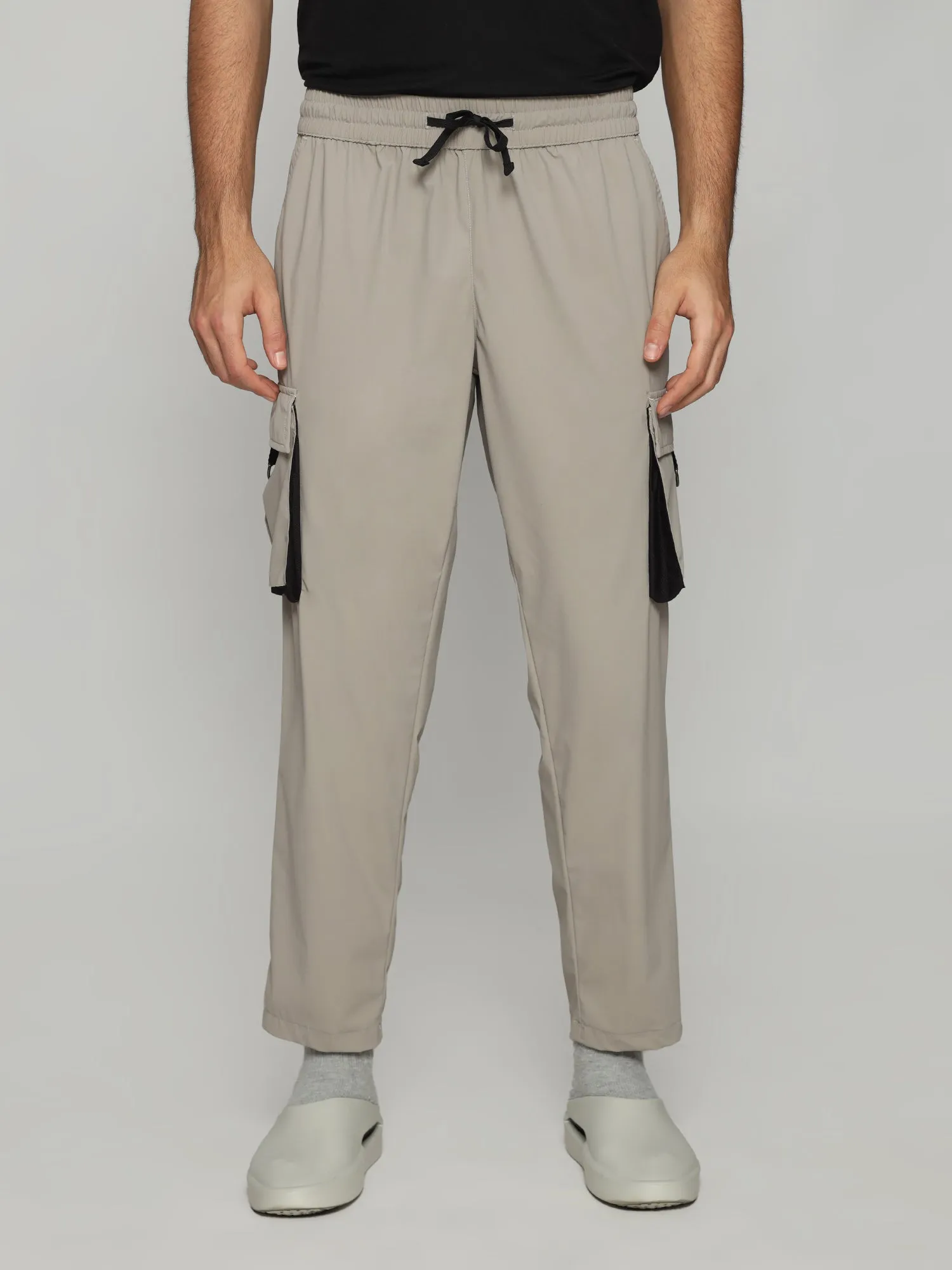 Beige 4 Way Stretch Cargo Male Pants
