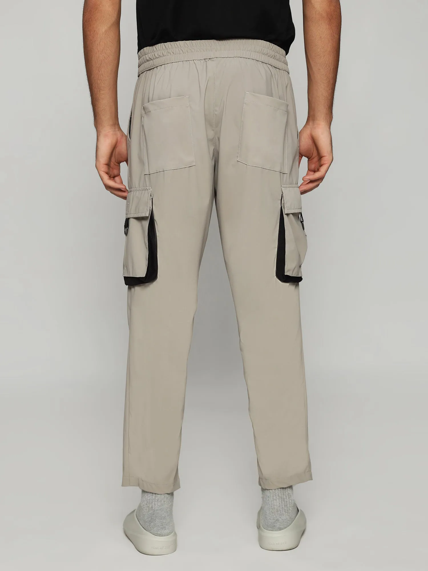 Beige 4 Way Stretch Cargo Male Pants