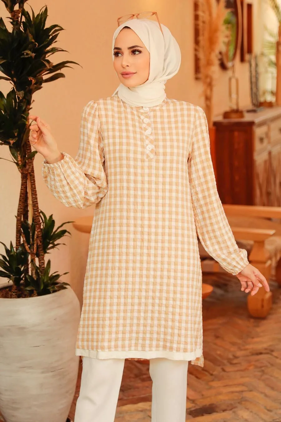 Beige checkered Turkish Tunic