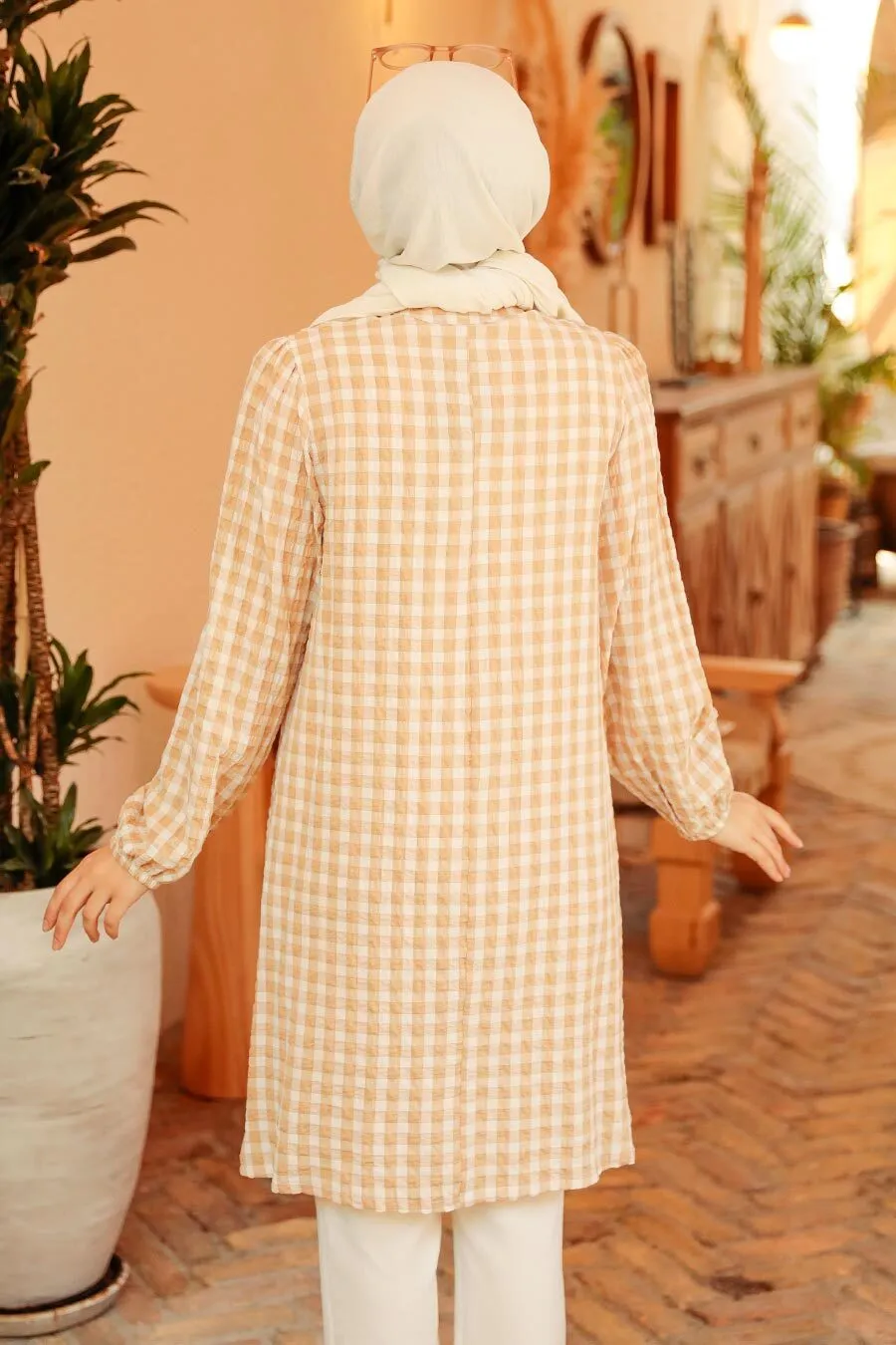 Beige checkered Turkish Tunic