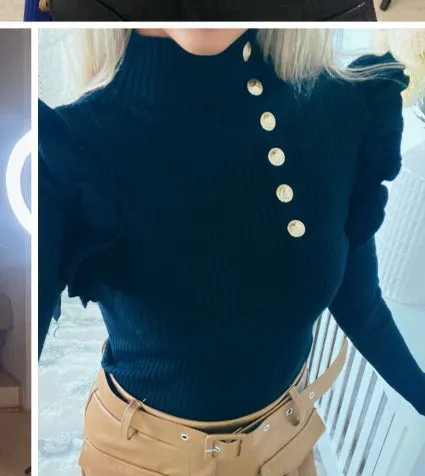 BLACK BUTTON DETAIL KNIT