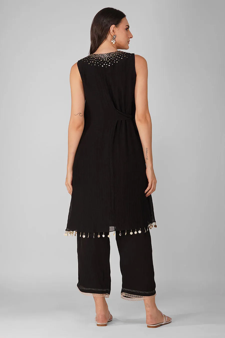 Black Chanderi Embellished Tie-up Tunic Set