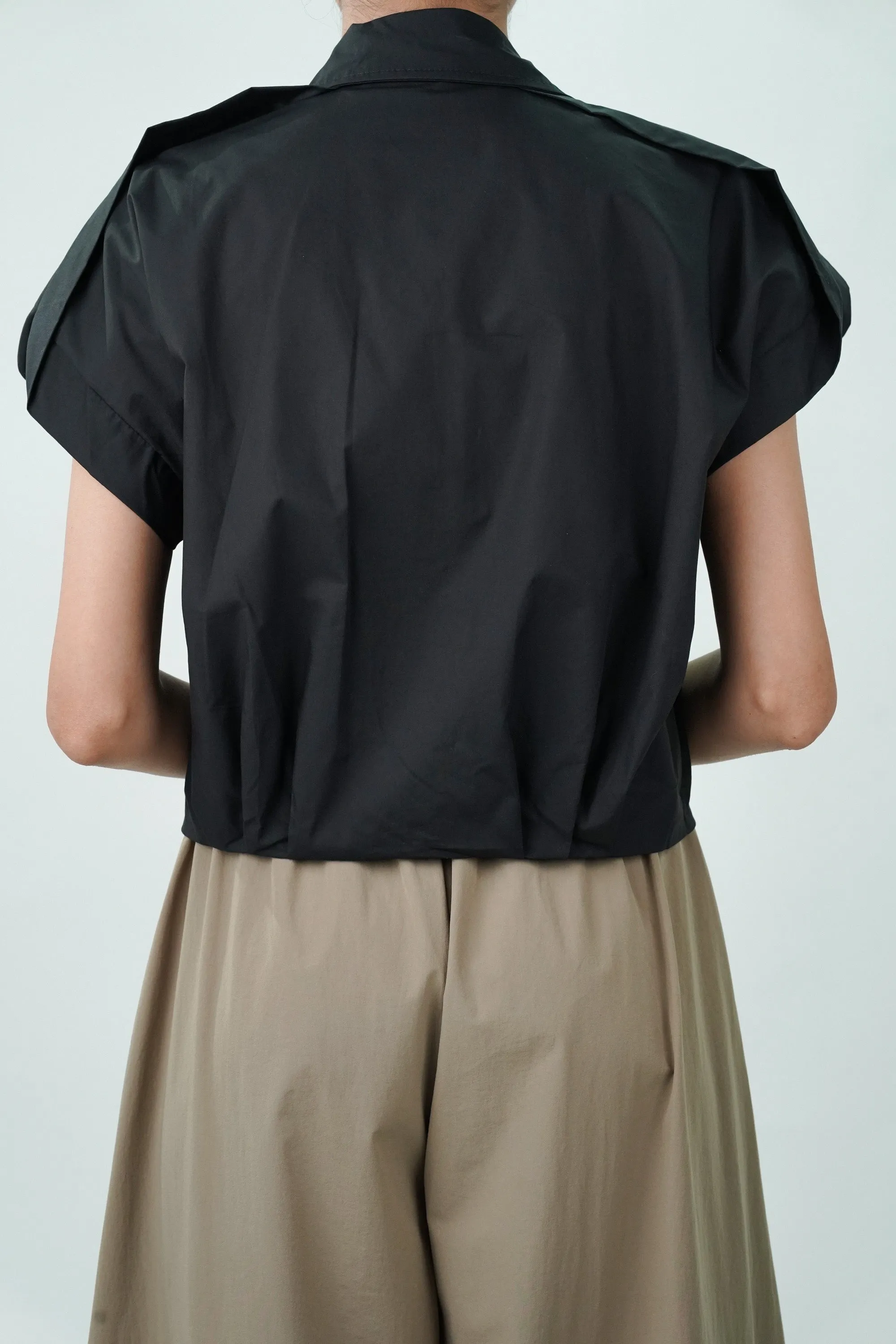 Black Double Zipper Pleated Hem Top
