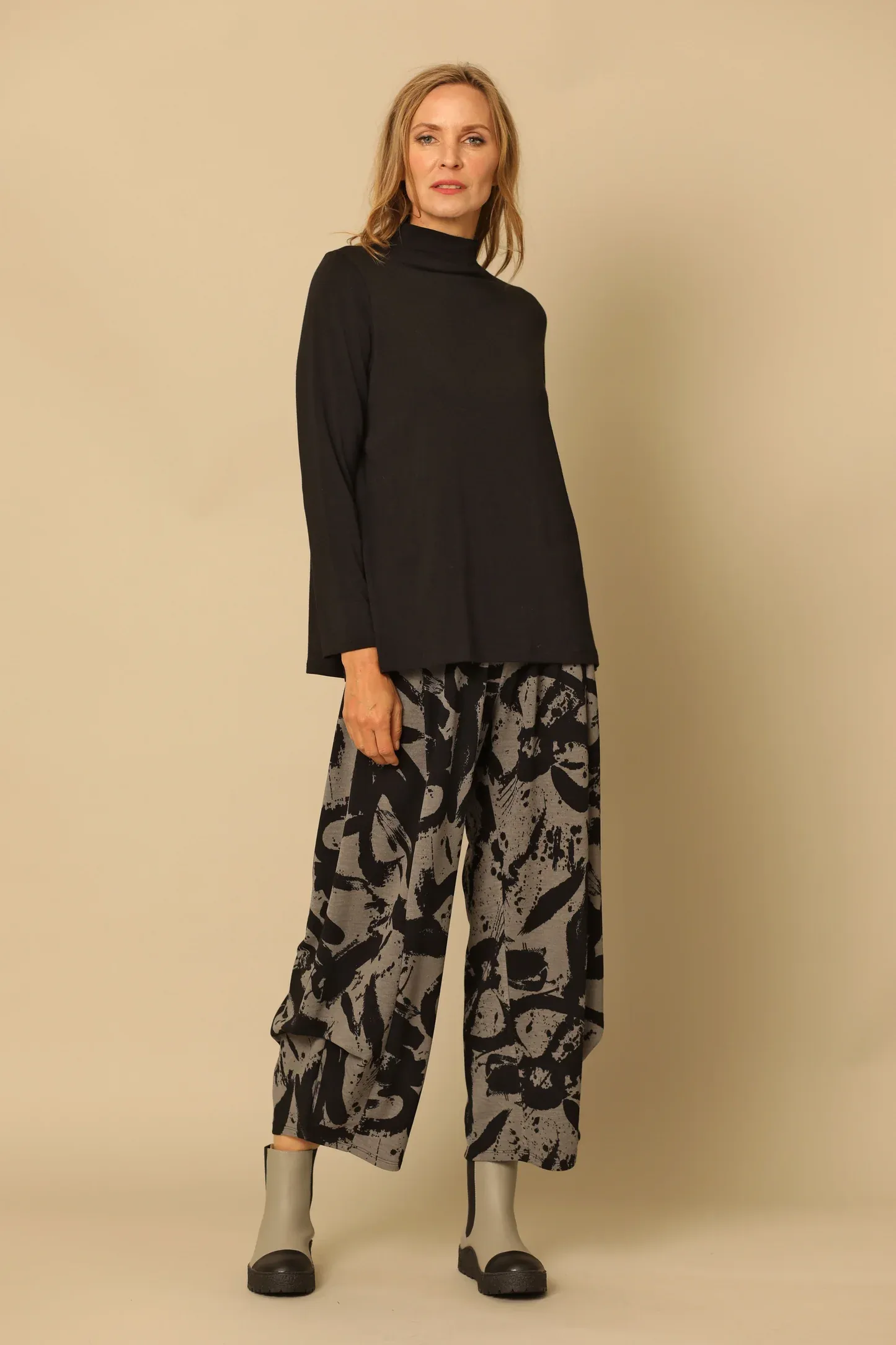 Black Modal Long Sleeve Mock Neck Top