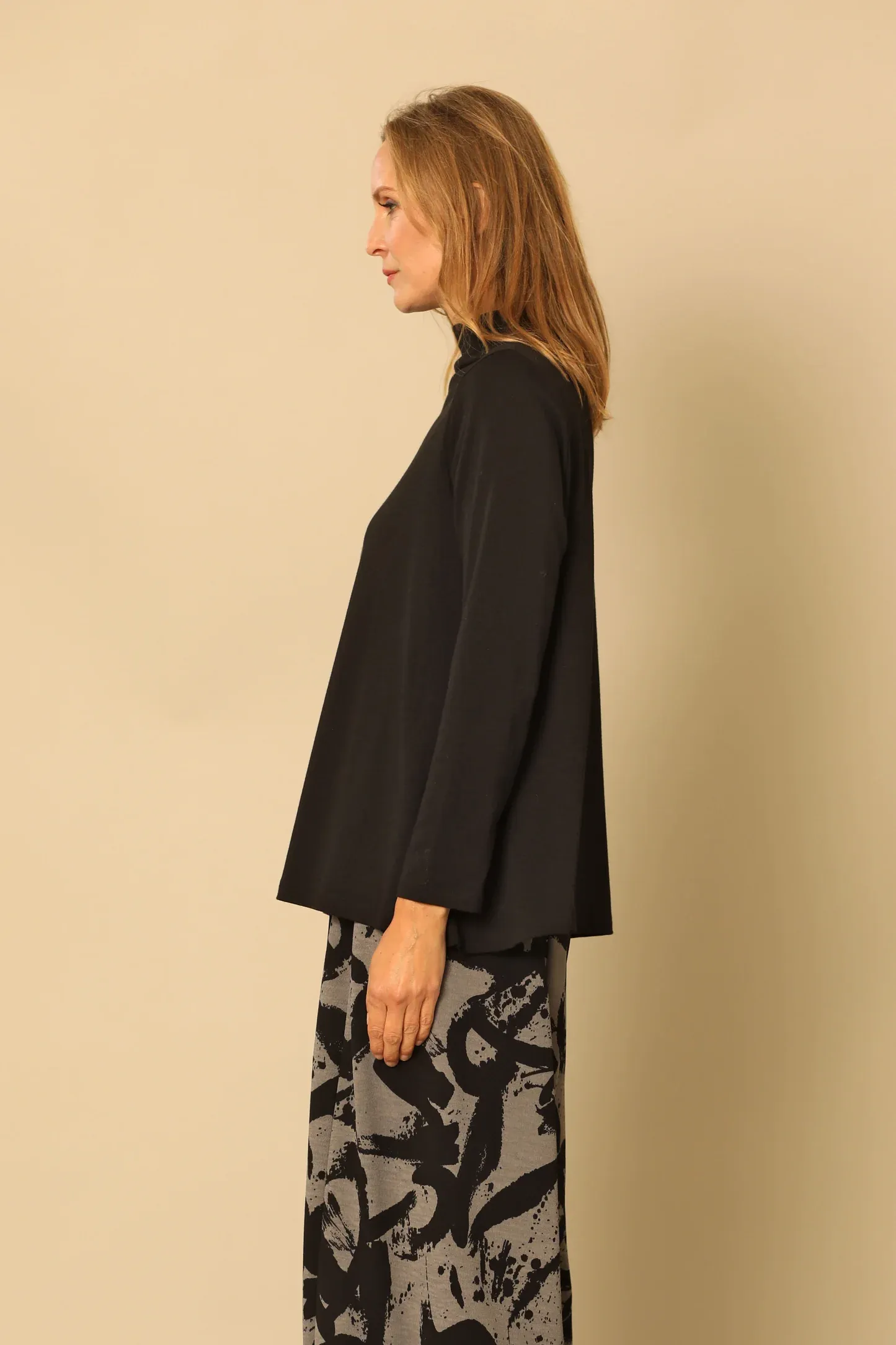 Black Modal Long Sleeve Mock Neck Top