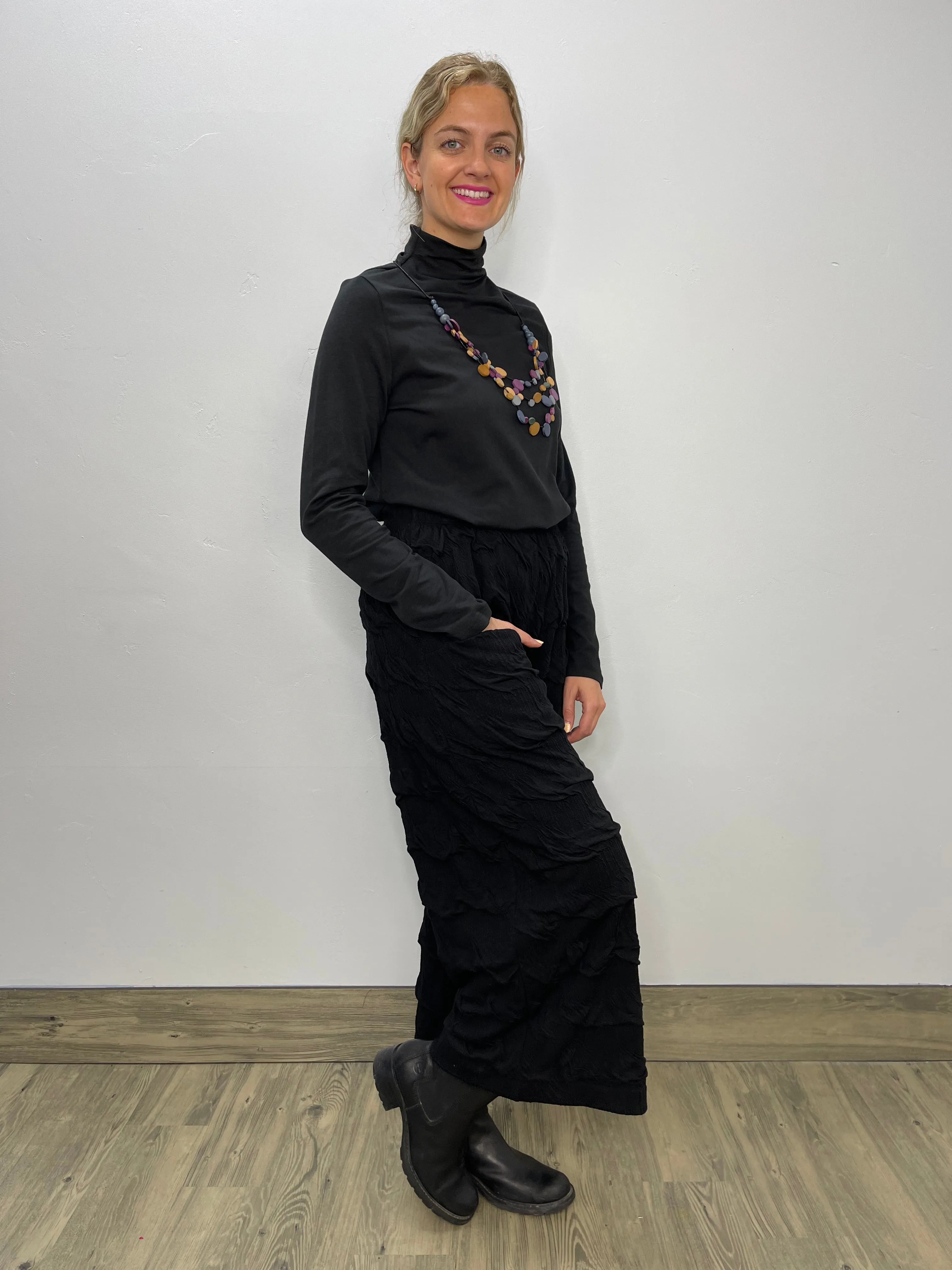 Black Modal Long Sleeve Mock Neck Top