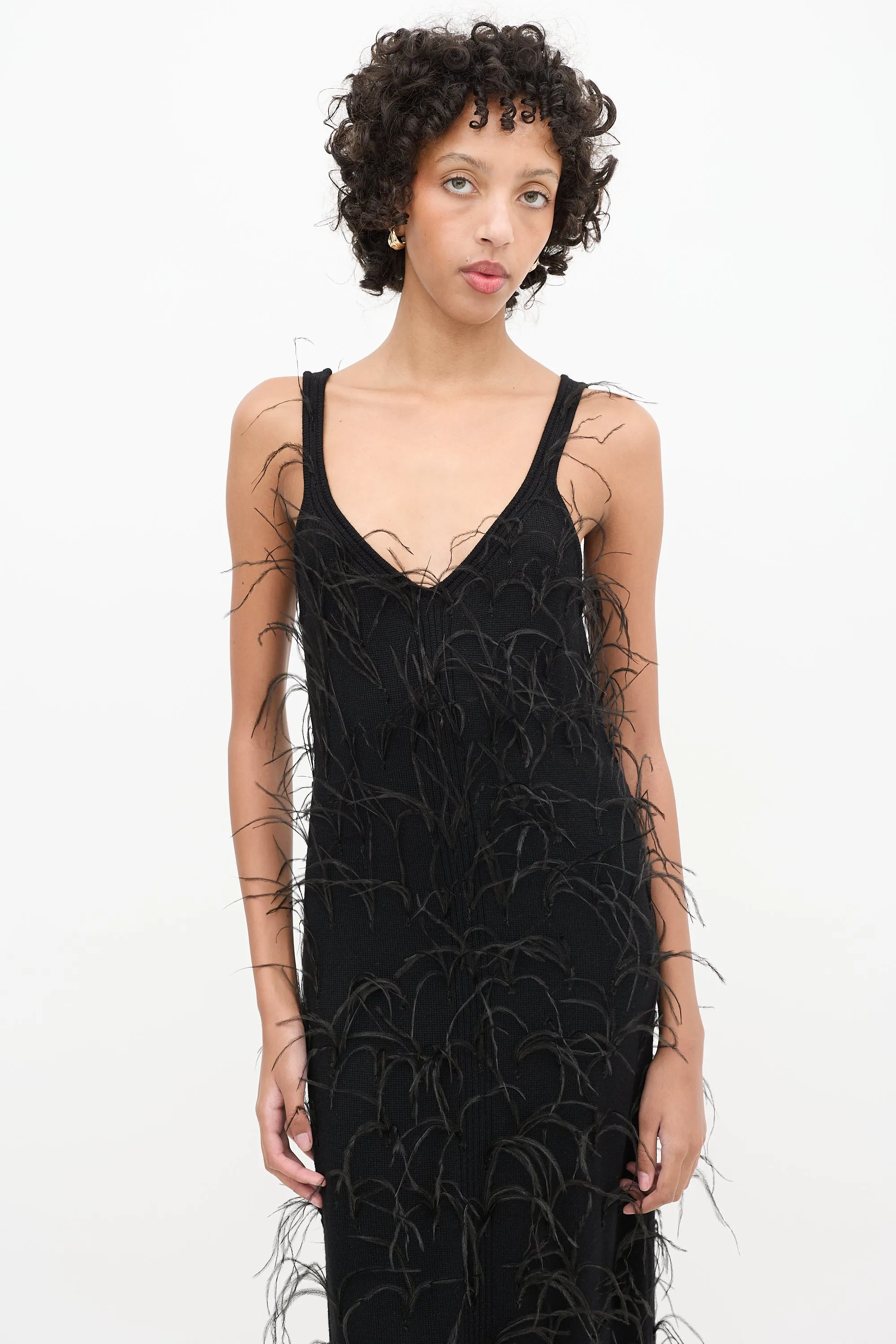 Black Wool Knit Nati Feathered Dress