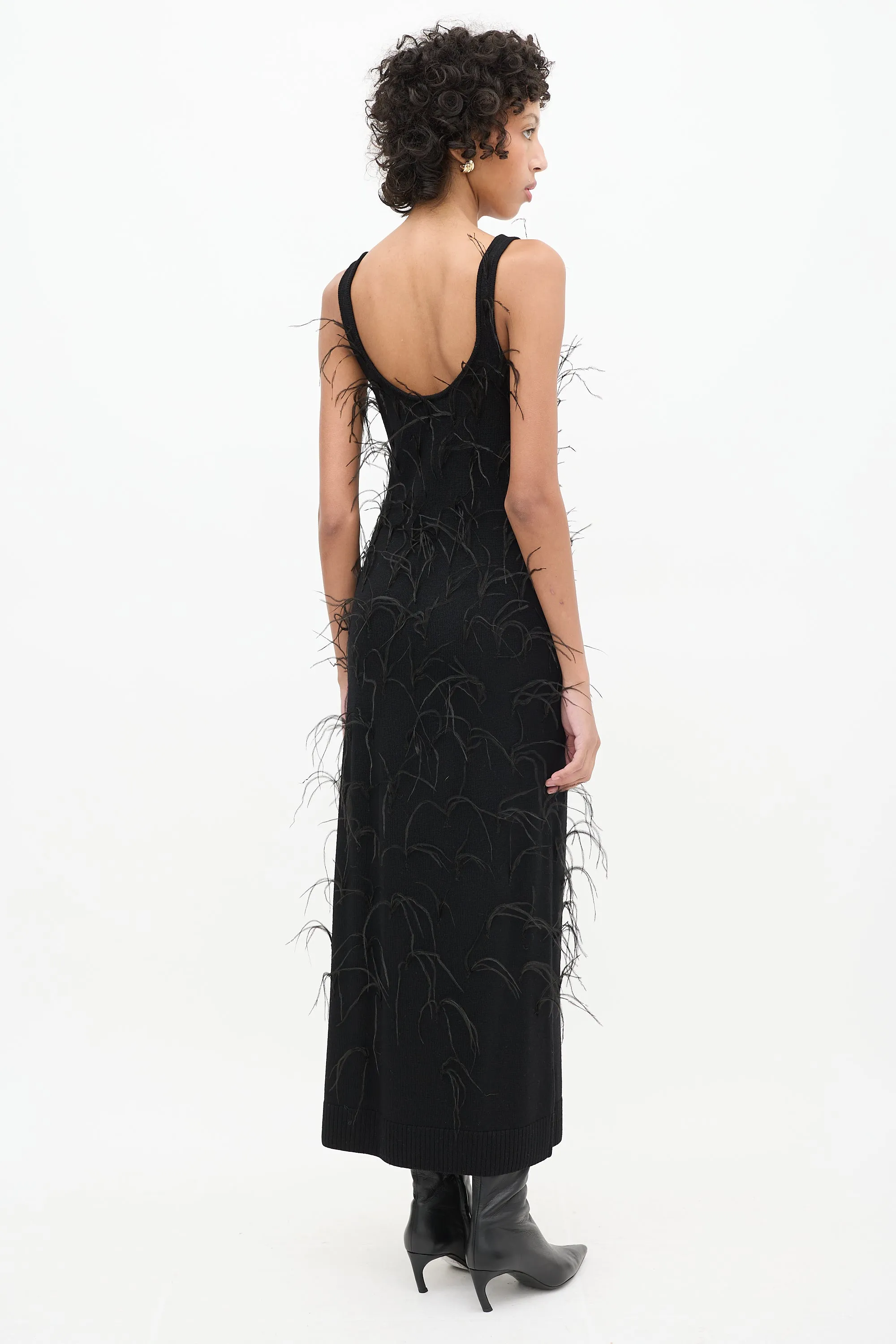 Black Wool Knit Nati Feathered Dress