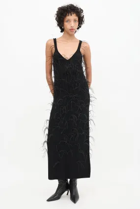 Black Wool Knit Nati Feathered Dress