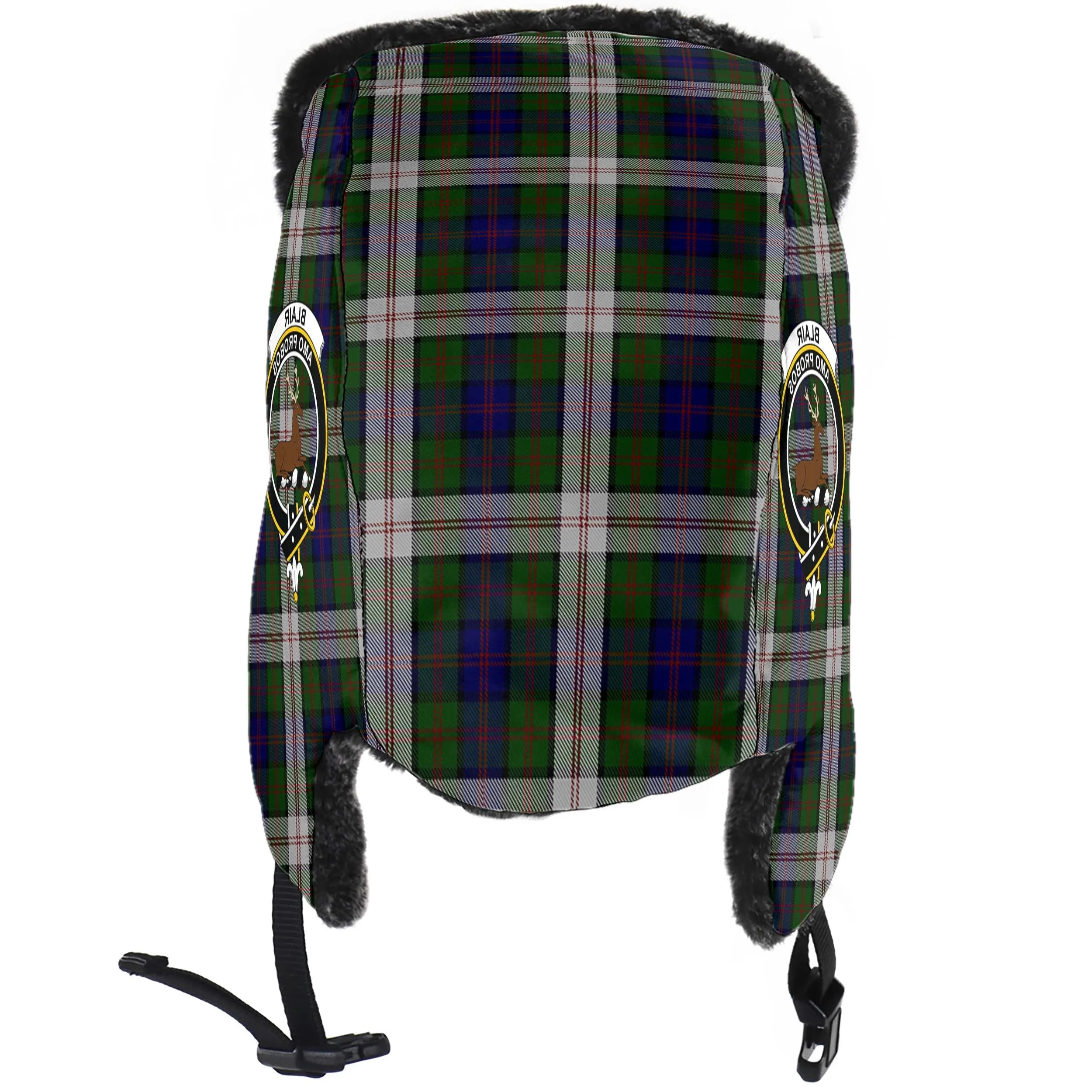 Blair Dress Tartan Winter Trapper Hat with Family Crest