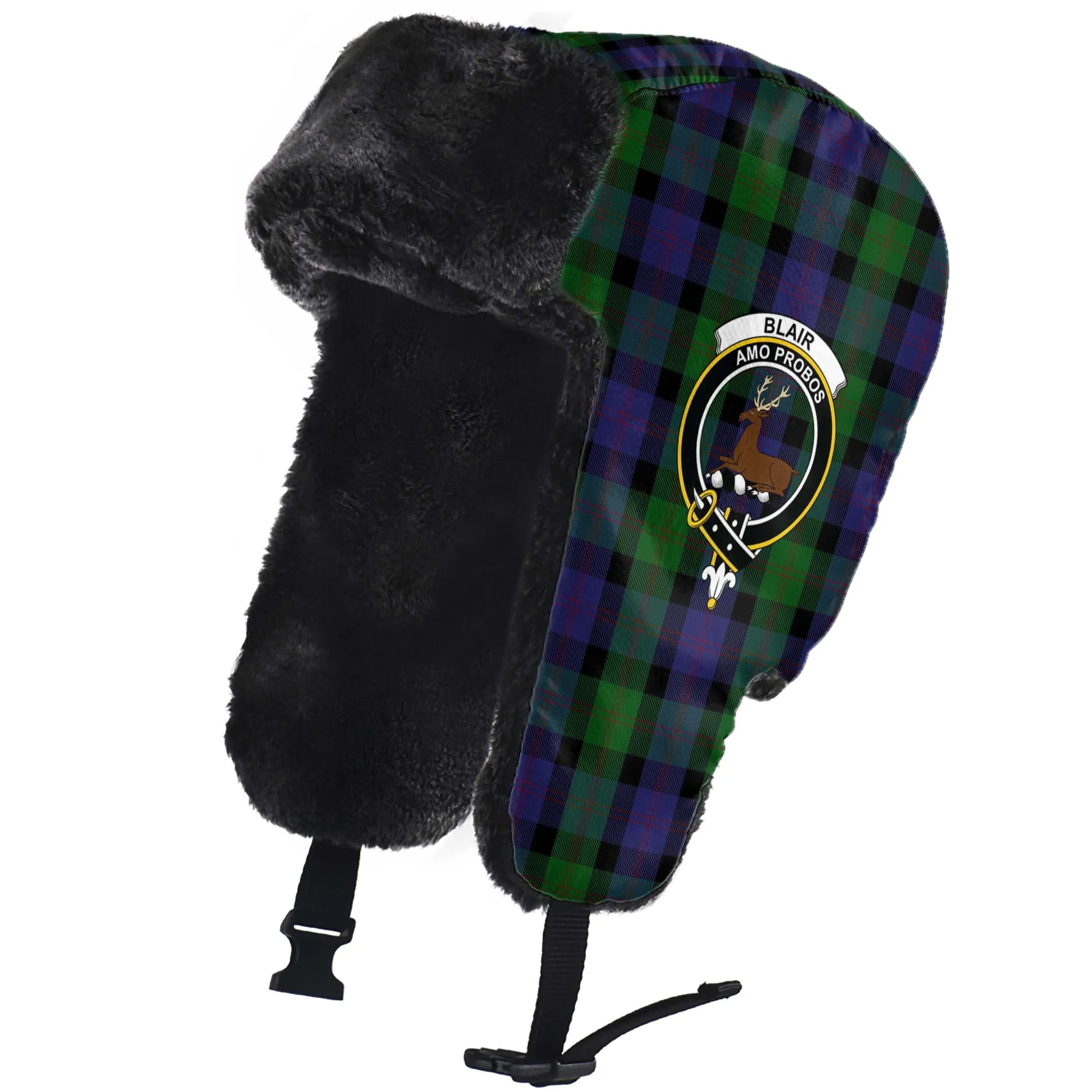 Blair Tartan Winter Trapper Hat with Family Crest