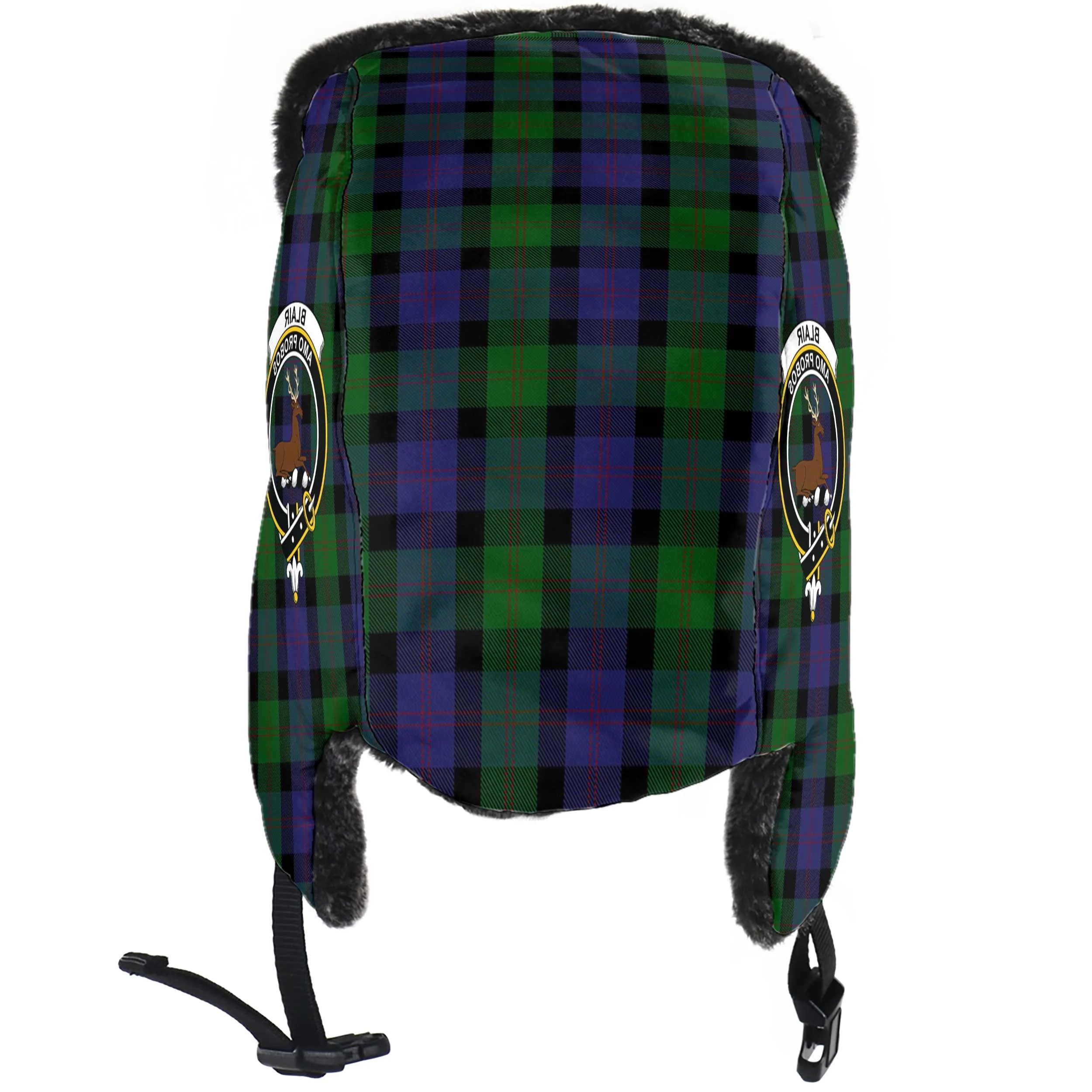 Blair Tartan Winter Trapper Hat with Family Crest