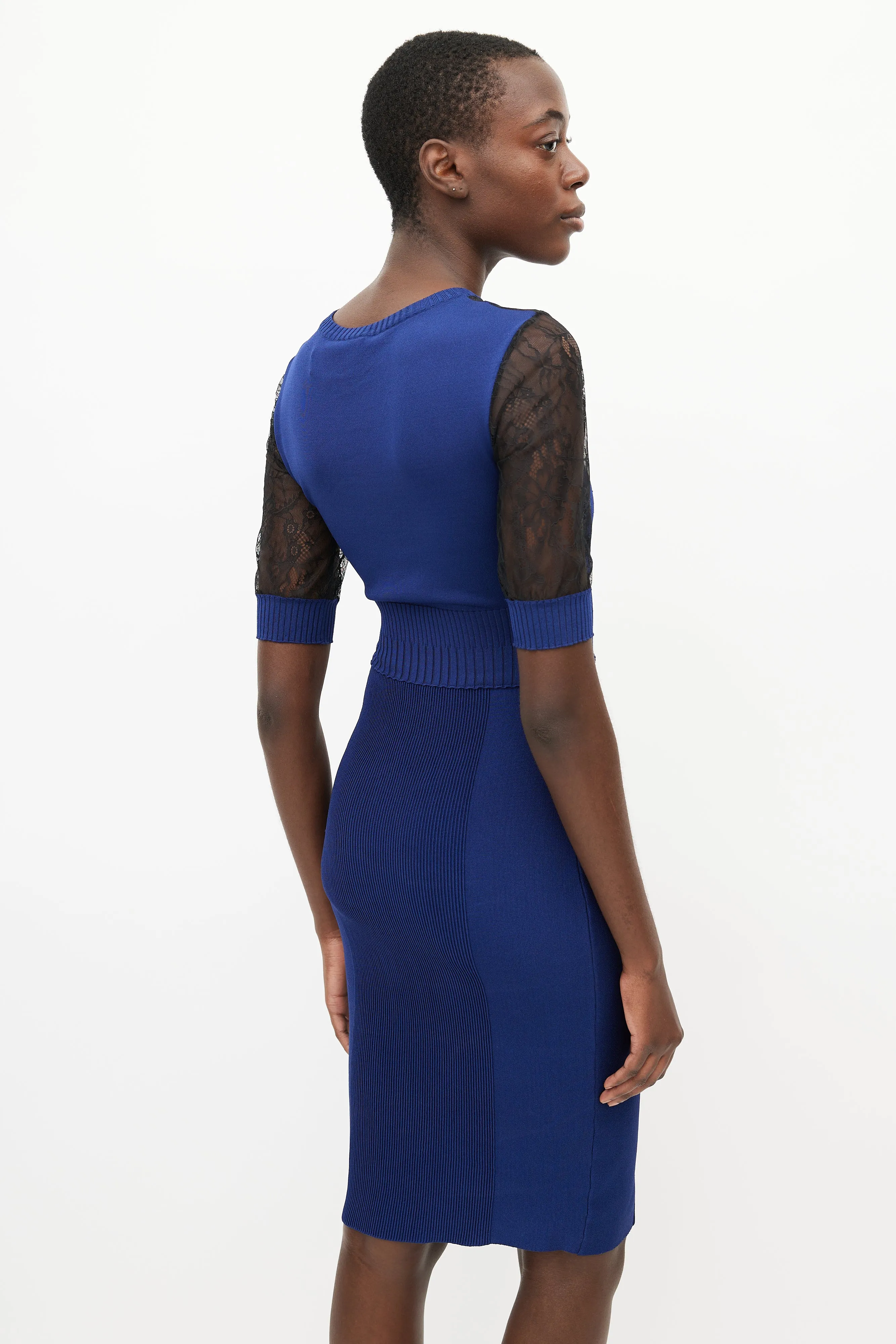 Blue & Black Lace Fitted Dress