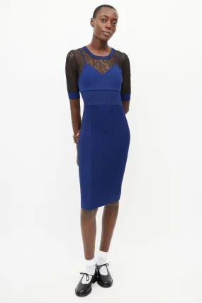 Blue & Black Lace Fitted Dress