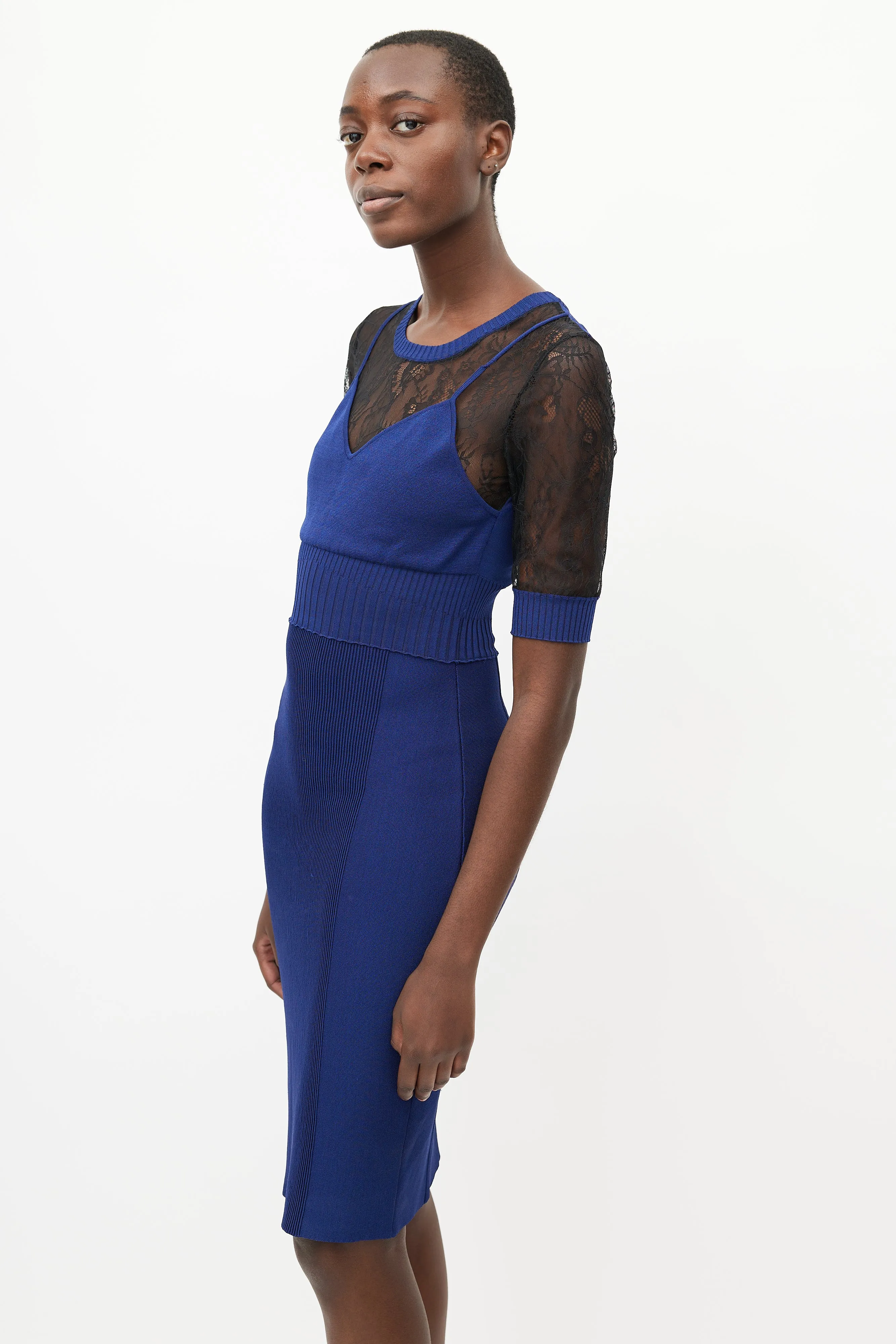 Blue & Black Lace Fitted Dress