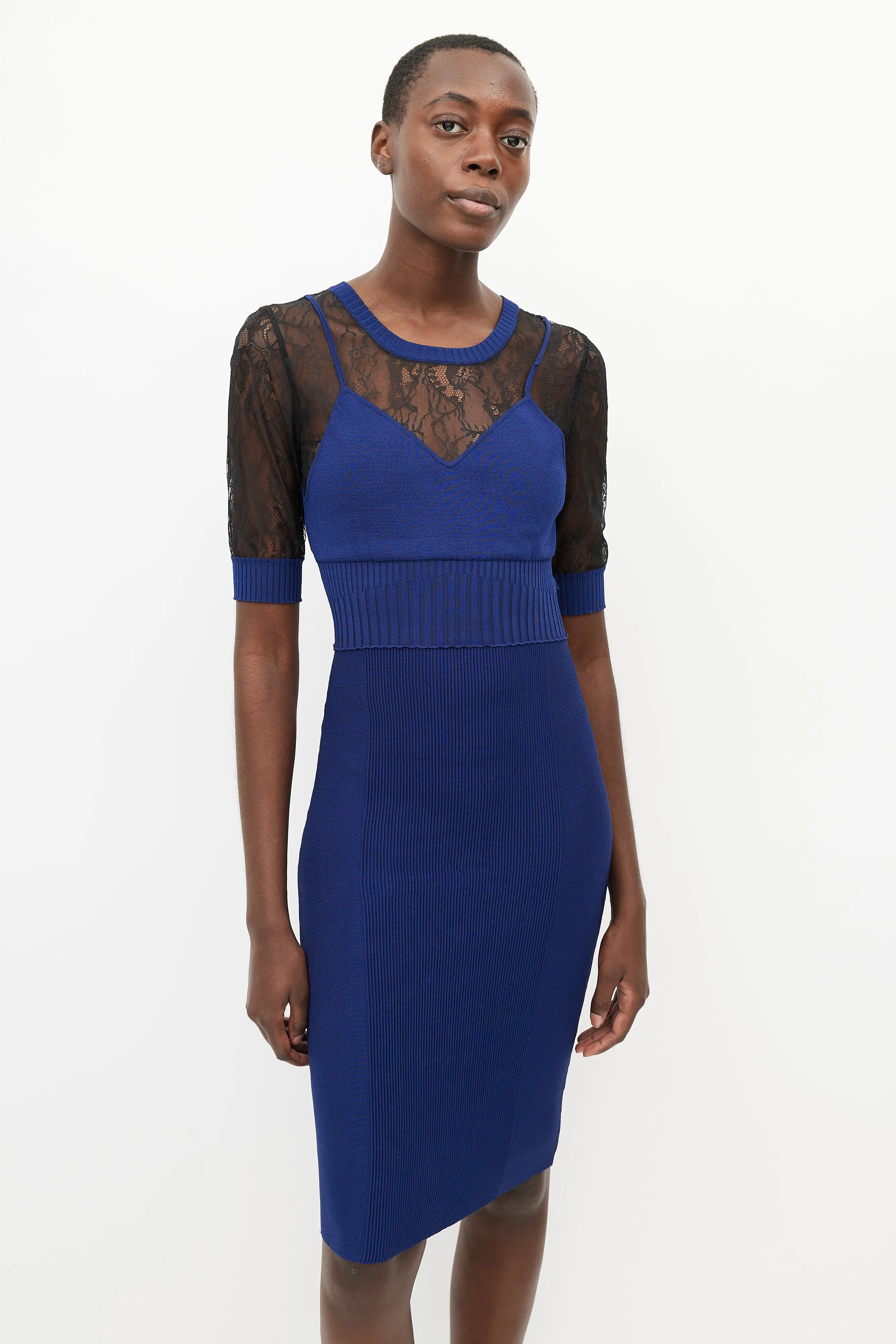Blue & Black Lace Fitted Dress