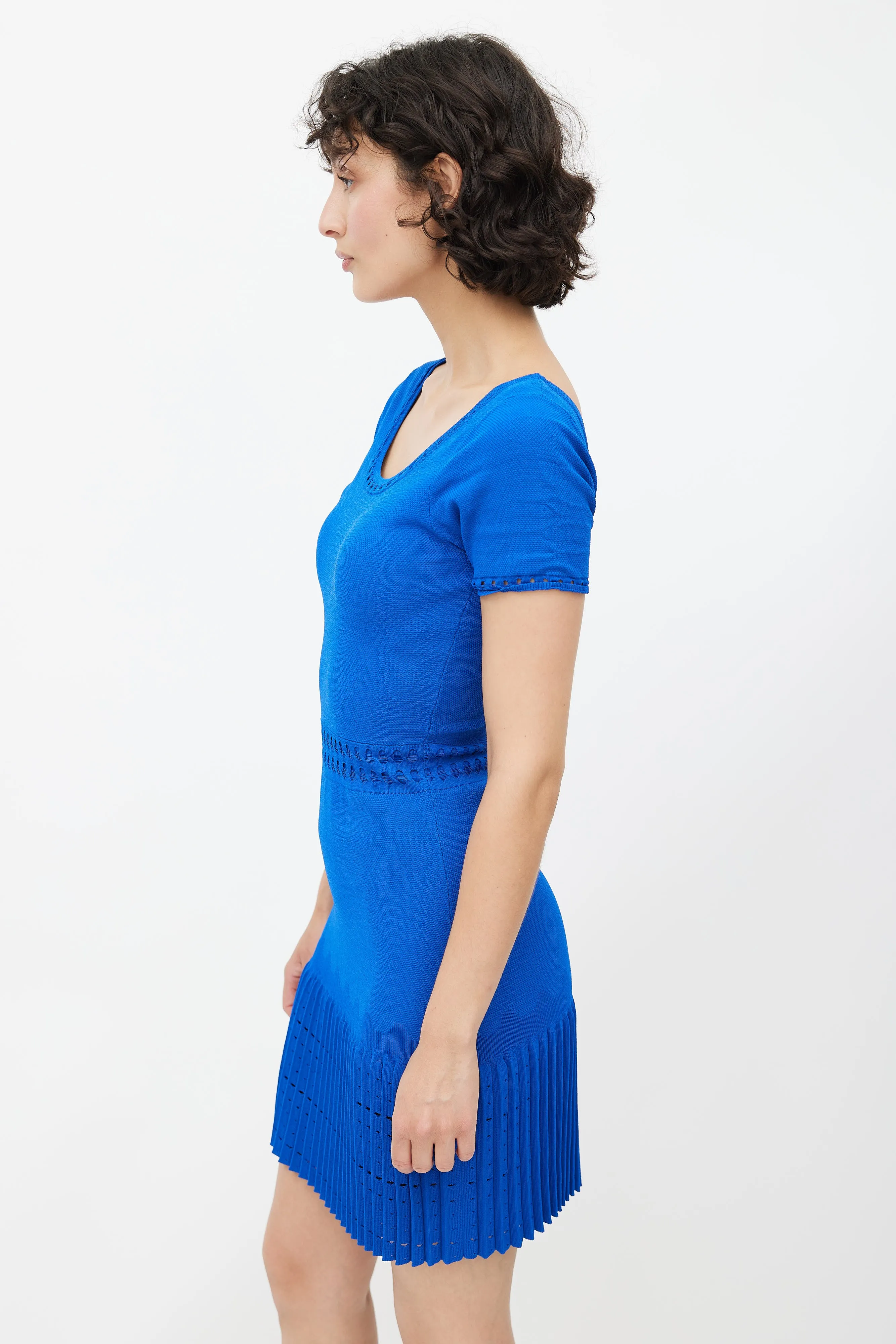 Blue Knit Eyelet Dress