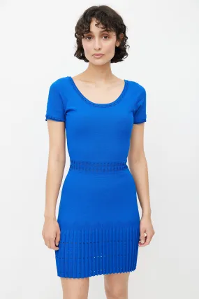 Blue Knit Eyelet Dress