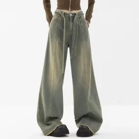 Bonnyshow-Winter Y2k Fashion Women Harajuku Jeans Wide Leg Punk Loose Casual Long Trousers Denim Cargo Baggy Pants Femme Streetwear