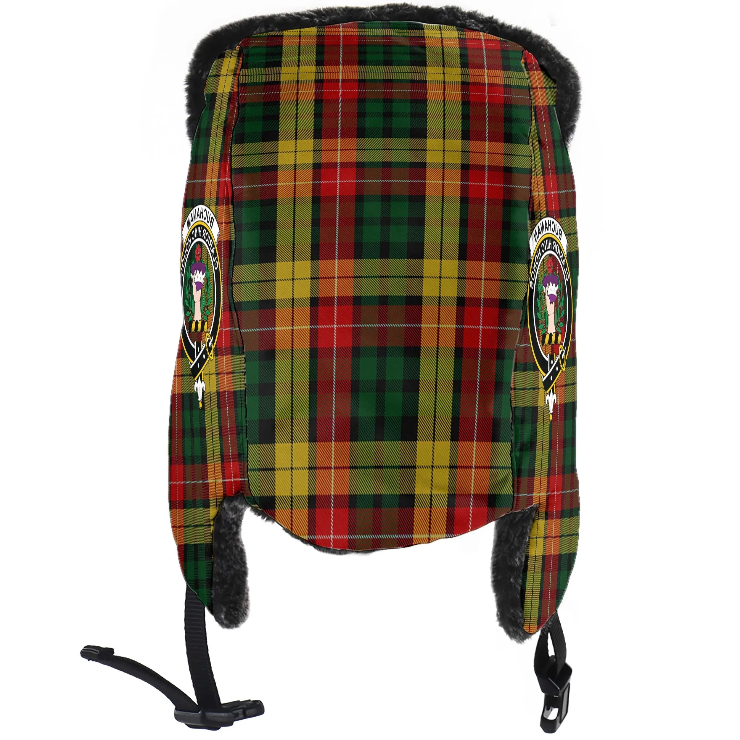 Buchanan Tartan Winter Trapper Hat with Family Crest