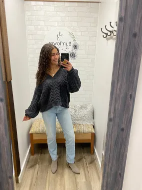 Cabin Getaway Knit Sweater-Charcoal