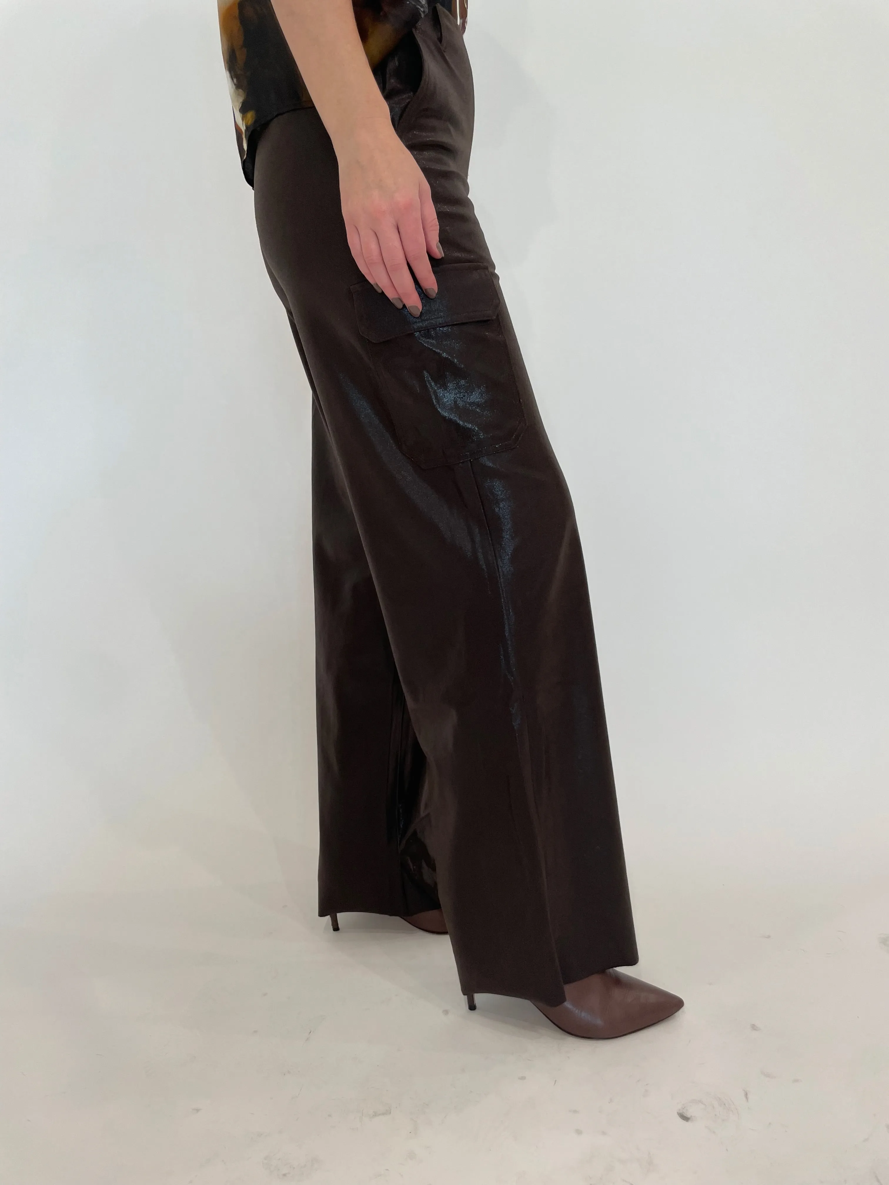 Callie Patent Foil Vegan Suede Cargo Pants - Liquid Mocha