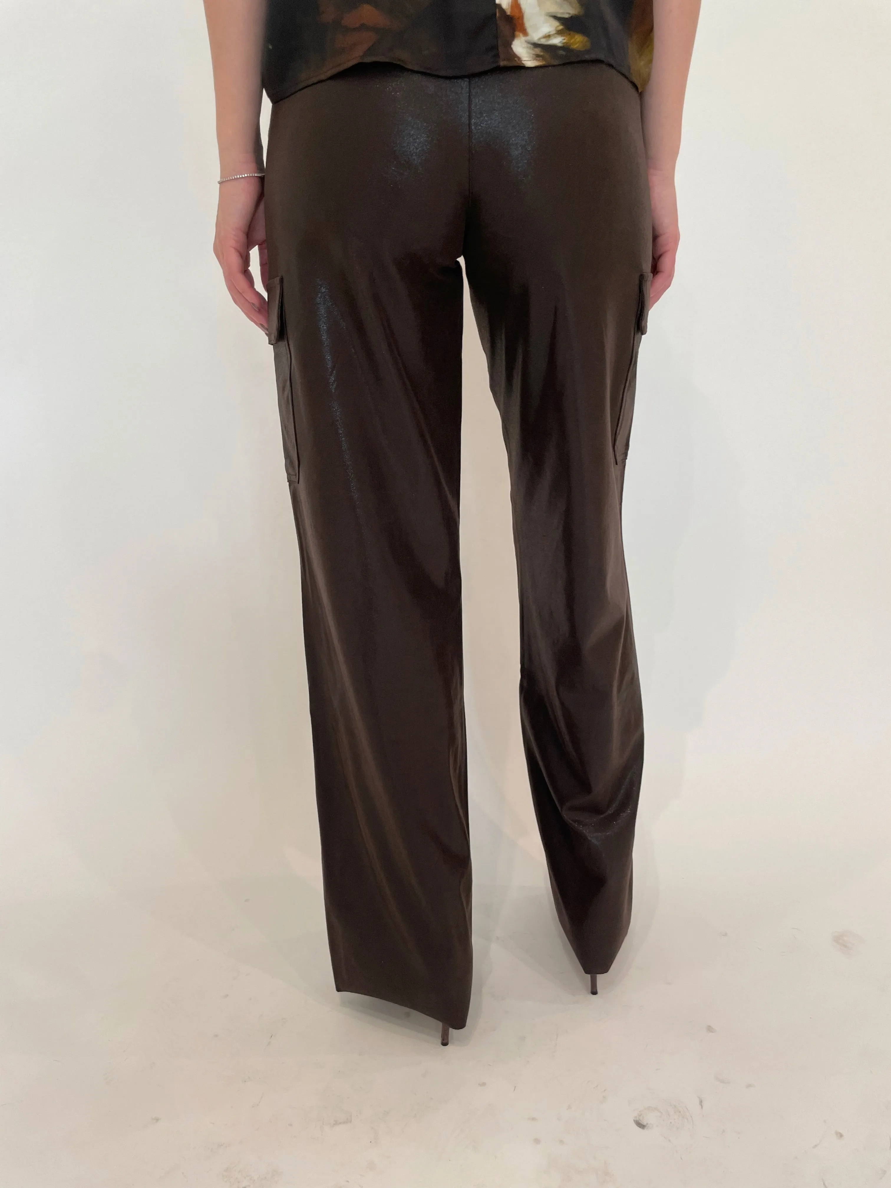 Callie Patent Foil Vegan Suede Cargo Pants - Liquid Mocha