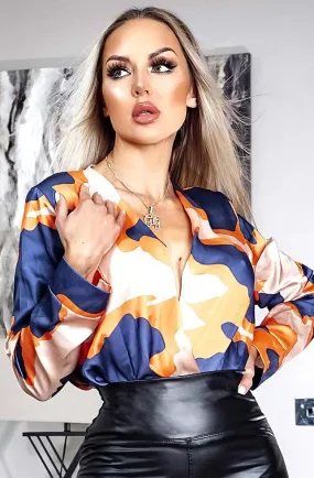 Carmen satin multi colour bodysuit blouse