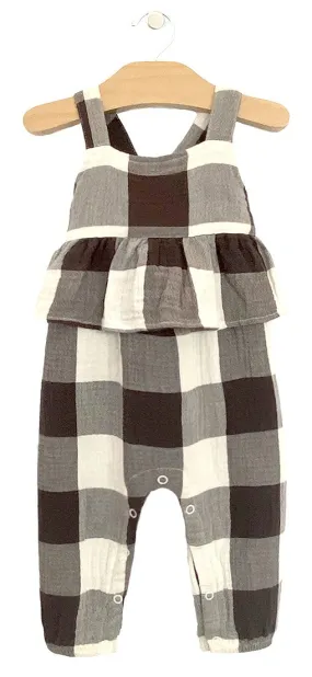 City Mouse Buffalo Check Crinkle Cotton Romper