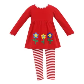 Claire & Charlie Girls Red Flowers Tunic Set
